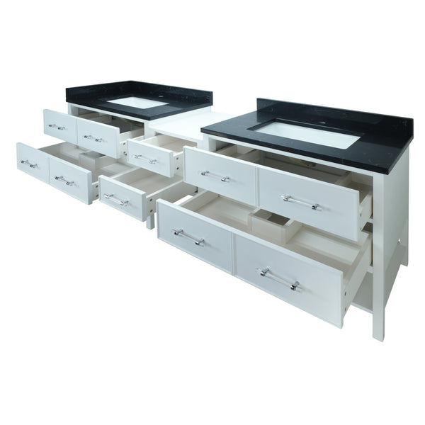 86" White Gemma Vanity with Moonlight Black Quartz