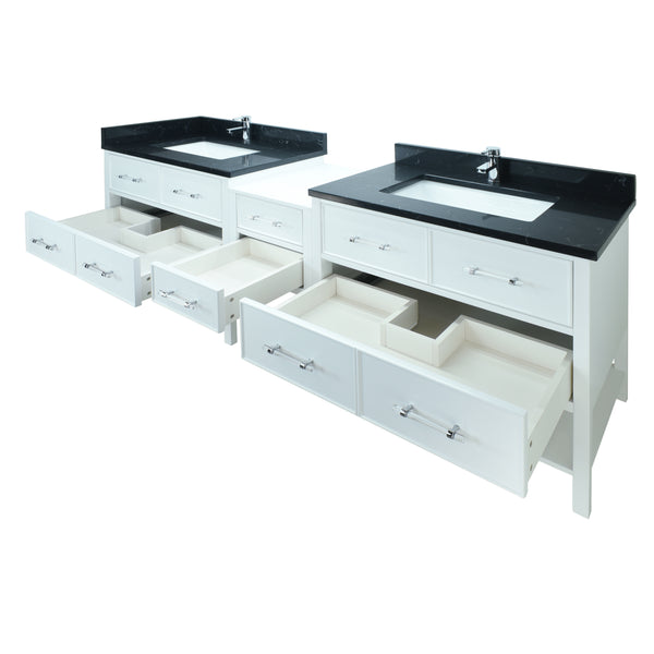 62" White Gemma Vanity with Moonlight Black Quartz