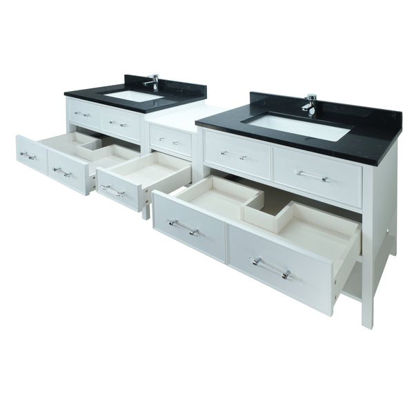 62" White Gemma Vanity with Moonlight Black Quartz