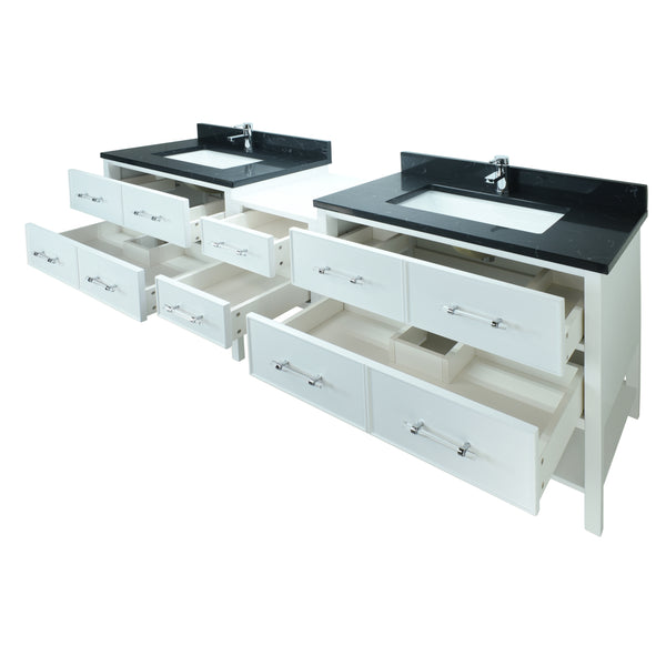 86" White Gemma Vanity with Moonlight Black Quartz