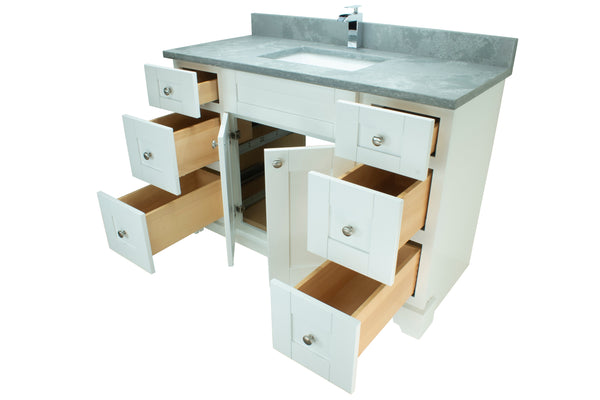 48" White Damian Vanity with Concrete Leather Quartz
