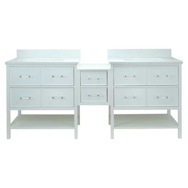 74" White Gemma Vanity with Carrera Quartz
