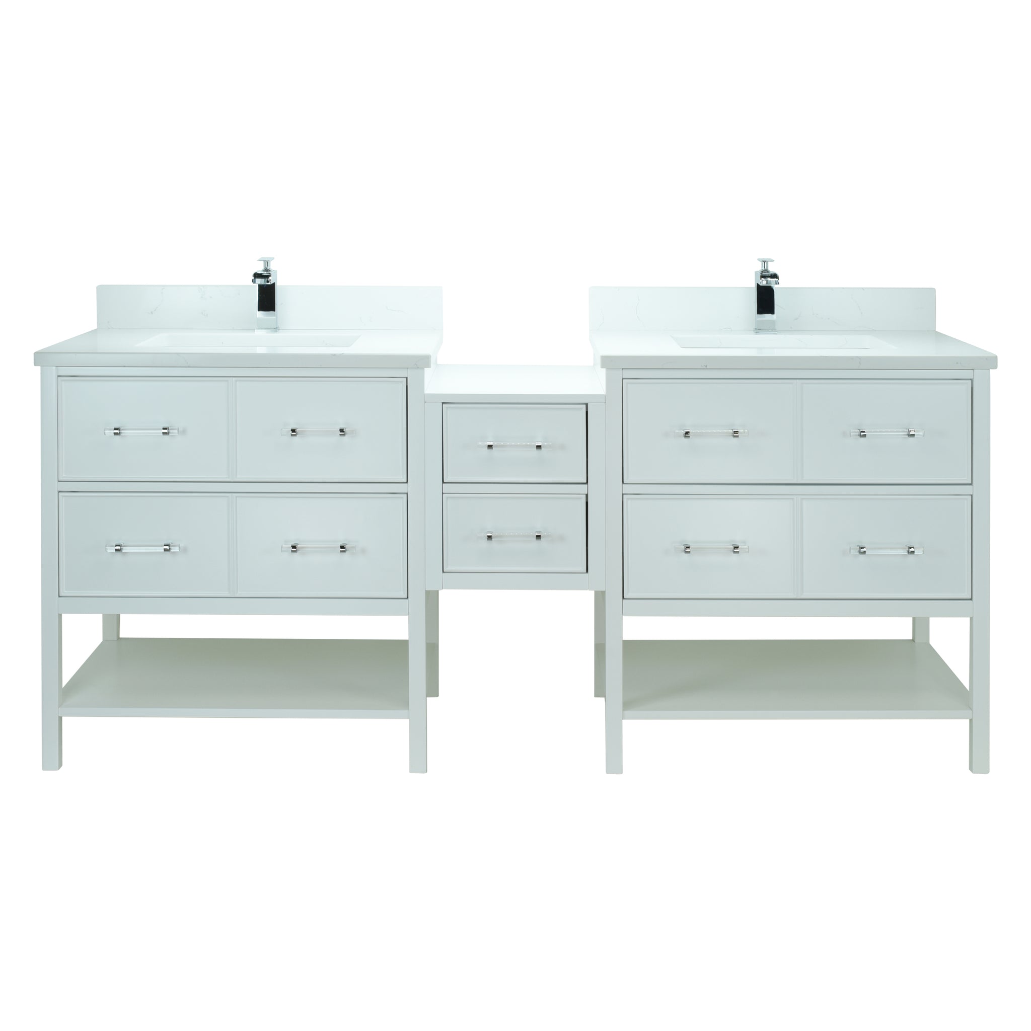 62" White Gemma Vanity with Carrera Quartz