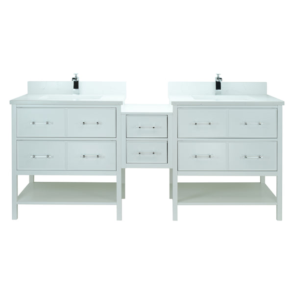 74" White Gemma Vanity with Carrera Quartz