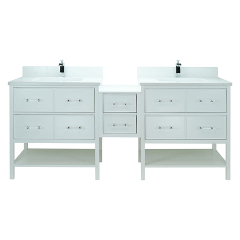 86" White Gemma Vanity with Carrera Quartz