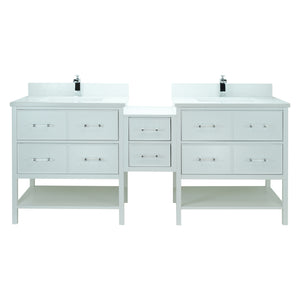 62" White Gemma Vanity with Carrera Quartz
