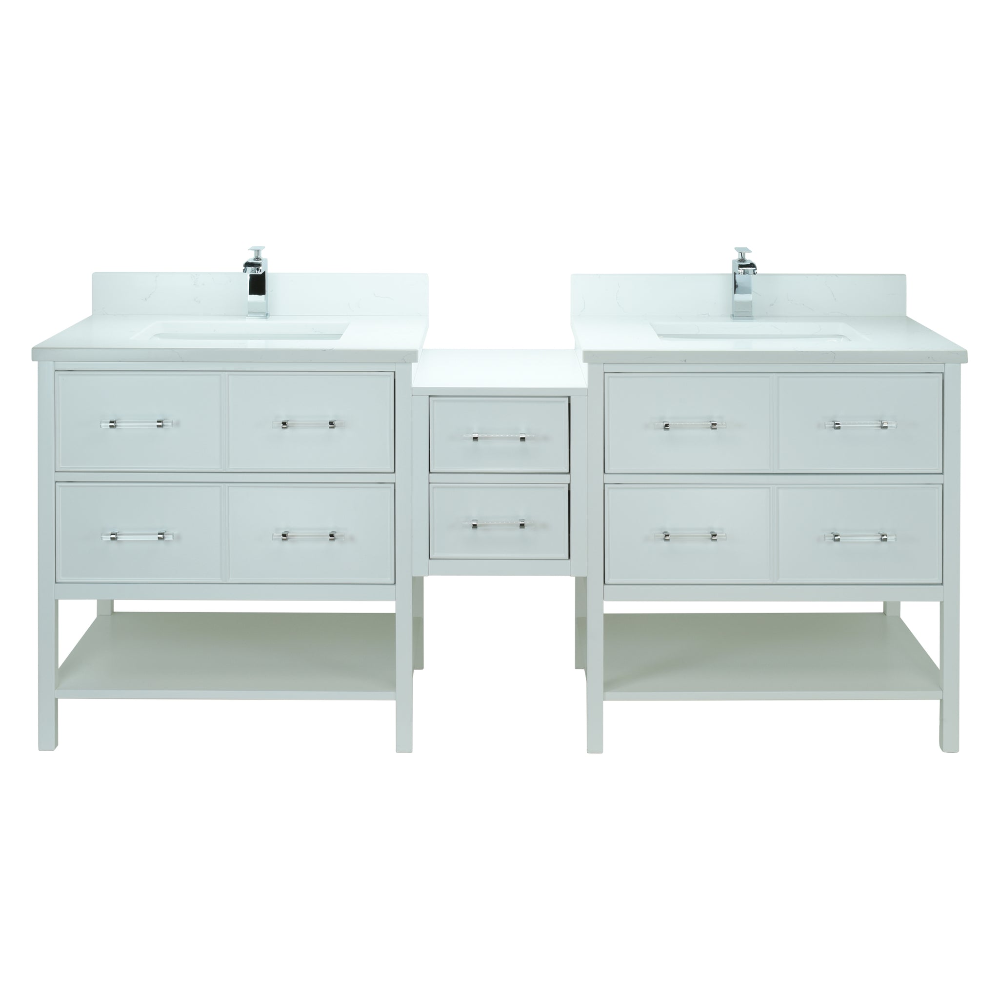 74" White Gemma Vanity with Carrera Quartz