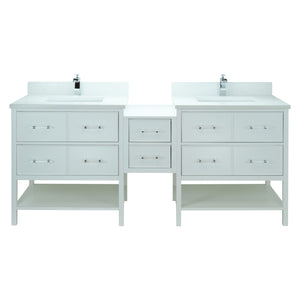 74" White Gemma Vanity with Carrera Quartz