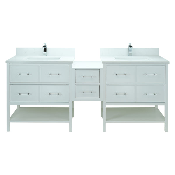 74" White Gemma Vanity with Carrera Quartz