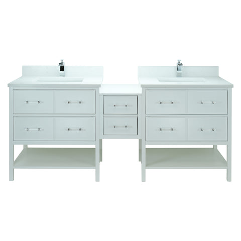74" White Gemma Vanity with Carrera Quartz