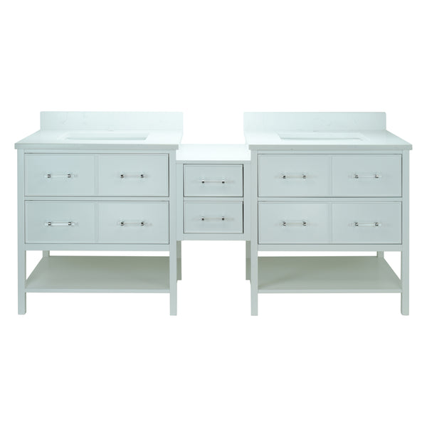 74" White Gemma Vanity with Carrera Quartz