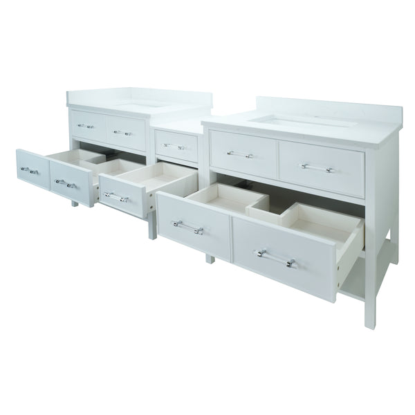 74" White Gemma Vanity with Carrera Quartz