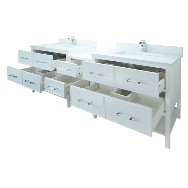 74" White Gemma Vanity with Carrera Quartz