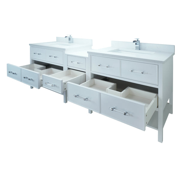 74" White Gemma Vanity with Carrera Quartz