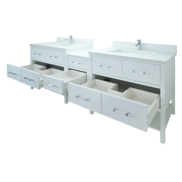 74" White Gemma Vanity with Carrera Quartz