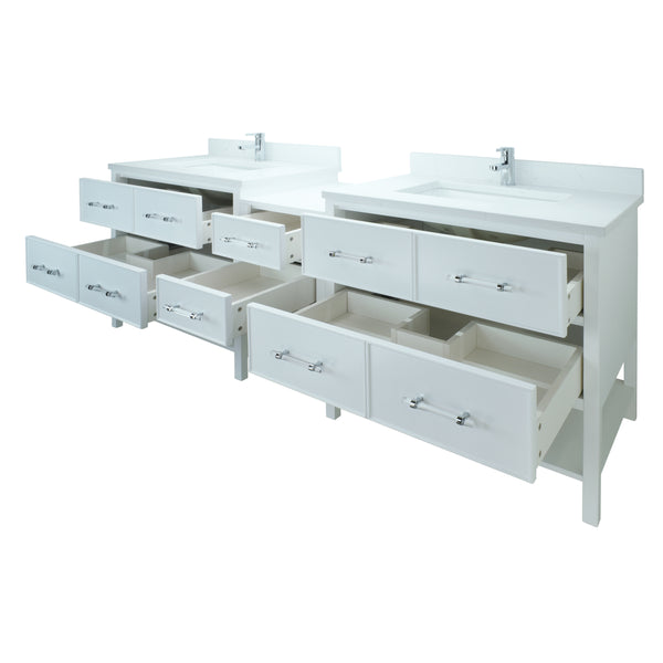 74" White Gemma Vanity with Carrera Quartz