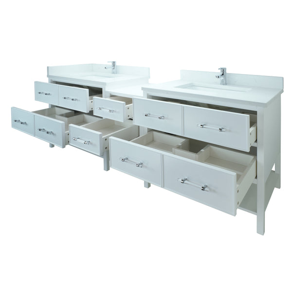 74" White Gemma Vanity with Carrera Quartz