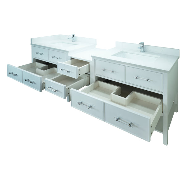 74" White Gemma Vanity with Carrera Quartz