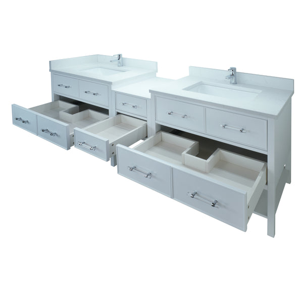 74" White Gemma Vanity with Carrera Quartz