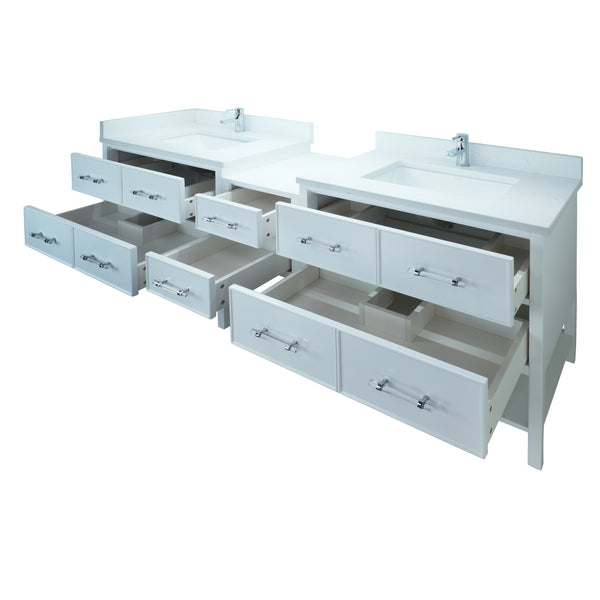 74" White Gemma Vanity with Carrera Quartz