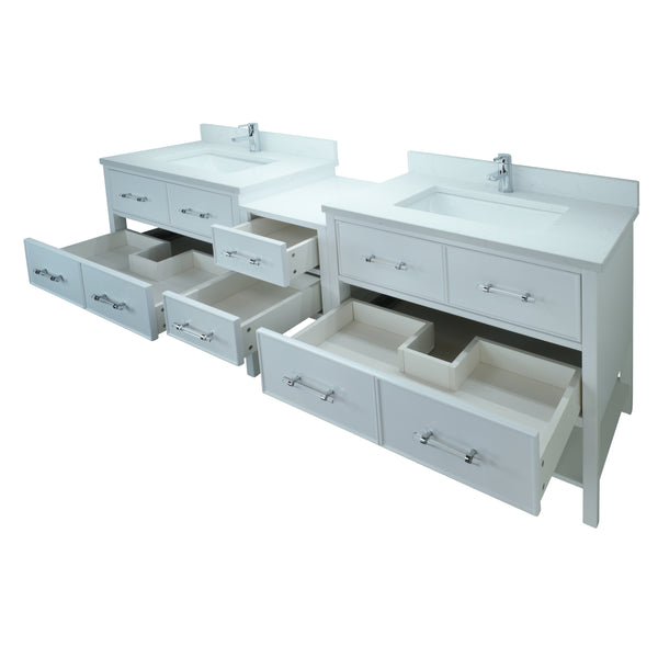 86" White Gemma Vanity with Carrera Quartz