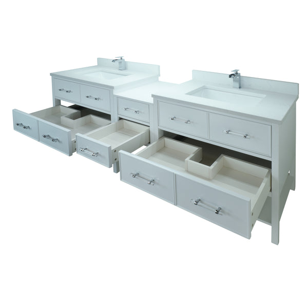 74" White Gemma Vanity with Carrera Quartz