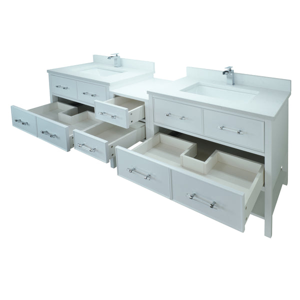 74" White Gemma Vanity with Carrera Quartz