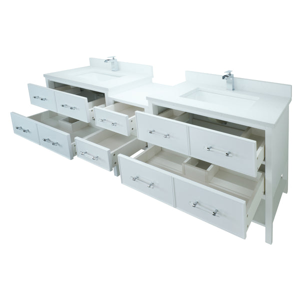 74" White Gemma Vanity with Carrera Quartz