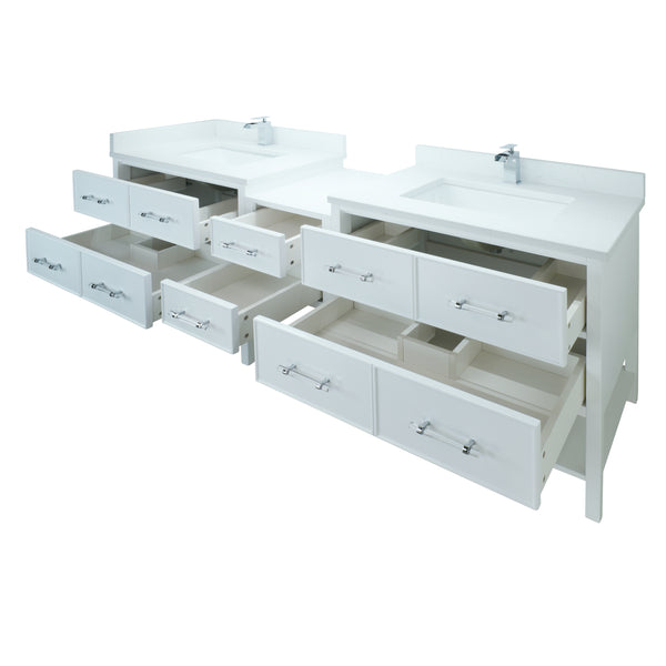 74" White Gemma Vanity with Carrera Quartz