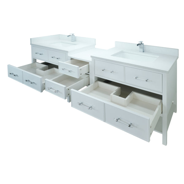 74" White Gemma Vanity with Carrera Quartz