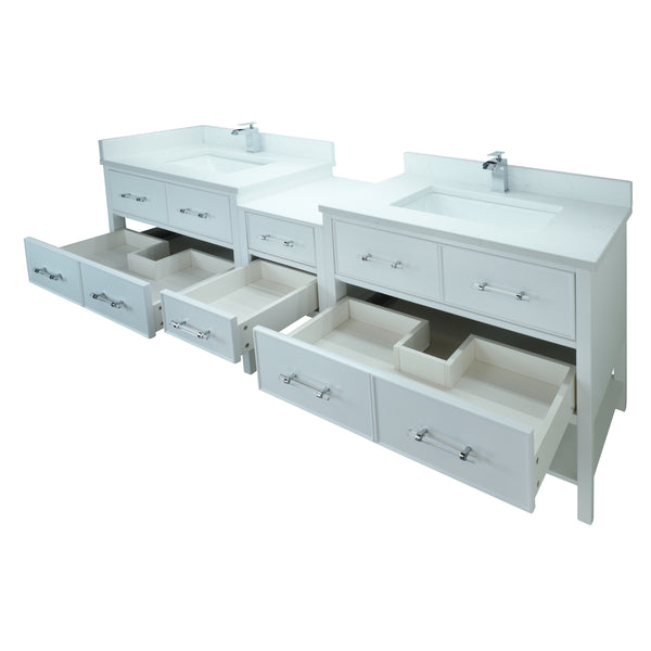 74" White Gemma Vanity with Carrera Quartz