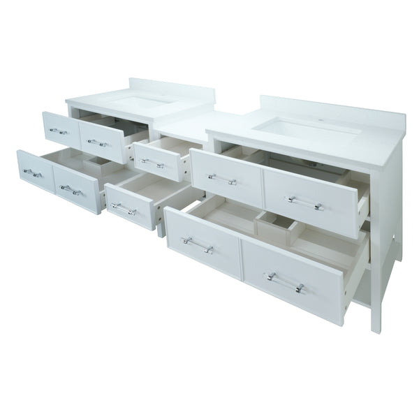 74" White Gemma Vanity with Carrera Quartz
