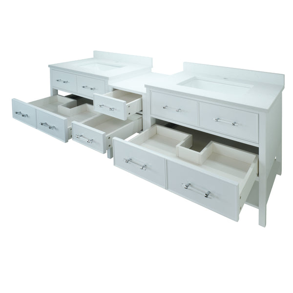 74" White Gemma Vanity with Carrera Quartz