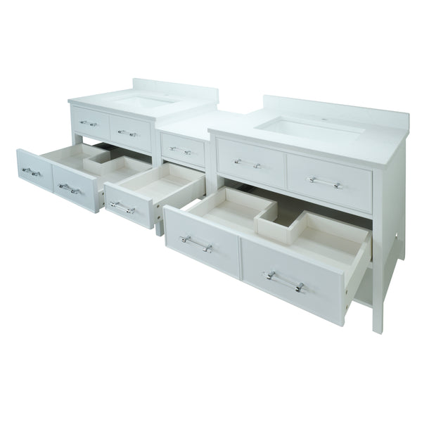 74" White Gemma Vanity with Carrera Quartz