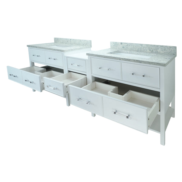 86" White Gemma Vanity with Topaz Quartz