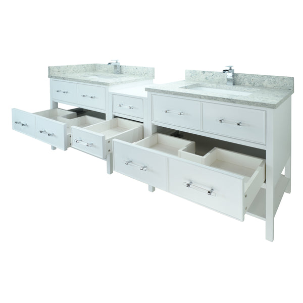 86" White Gemma Vanity with Topaz Quartz