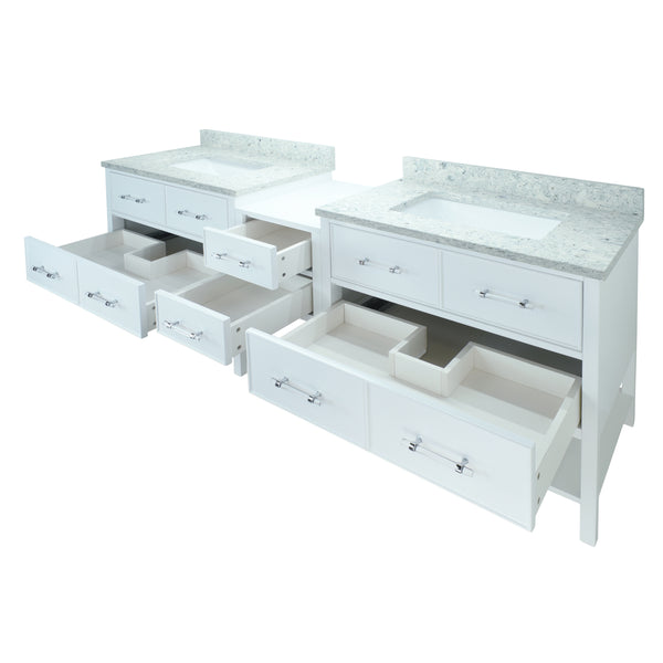 86" White Gemma Vanity with Topaz Quartz