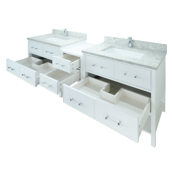 86" White Gemma Vanity with Topaz Quartz