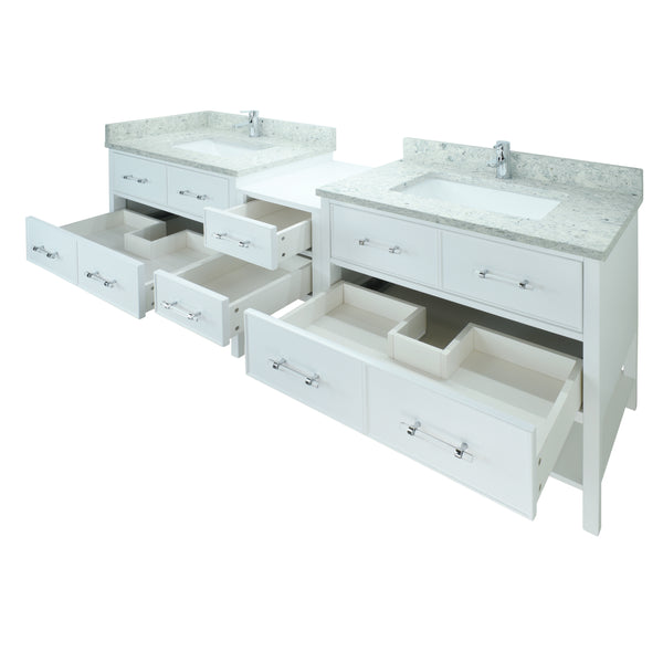 74" White Gemma Vanity with Topaz Quartz