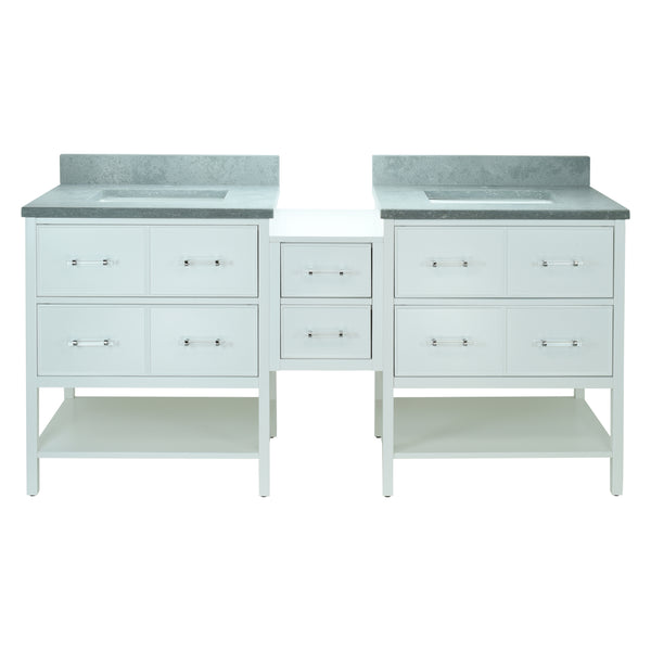74" White Gemma Vanity with Concrete Leather Quartz