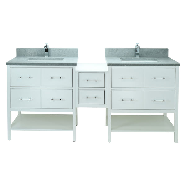 74" White Gemma Vanity with Concrete Leather Quartz