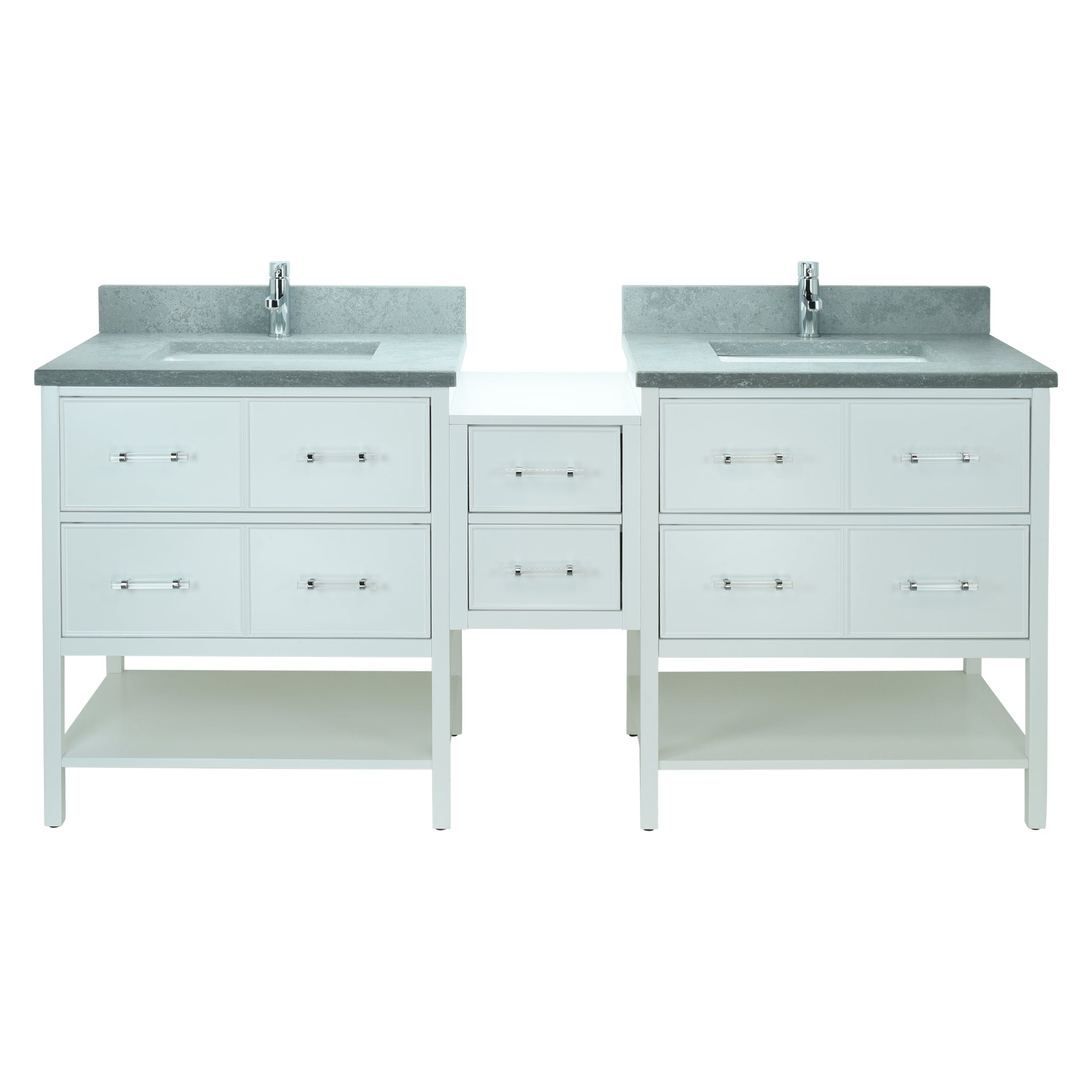 74" White Gemma Vanity with Concrete Leather Quartz