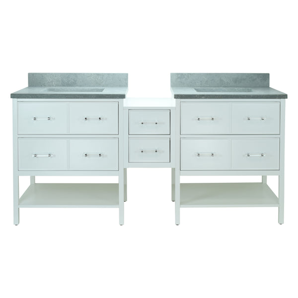 74" White Gemma Vanity with Concrete Leather Quartz