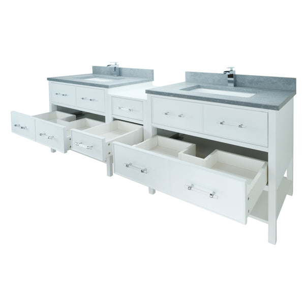 86" White Gemma Vanity with Concrete Leather Quartz