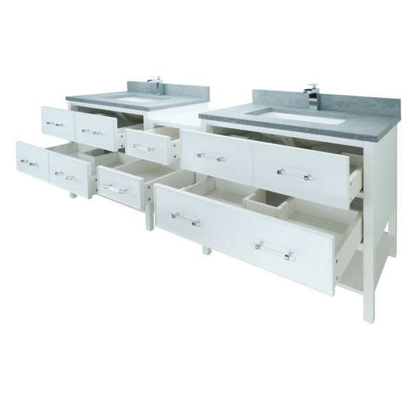 74" White Gemma Vanity with Concrete Leather Quartz