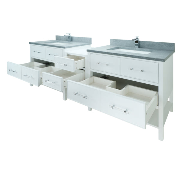 74" White Gemma Vanity with Concrete Leather Quartz