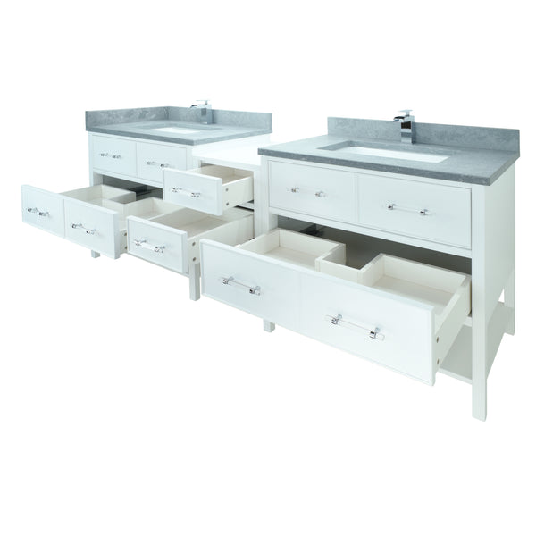 74" White Gemma Vanity with Concrete Leather Quartz