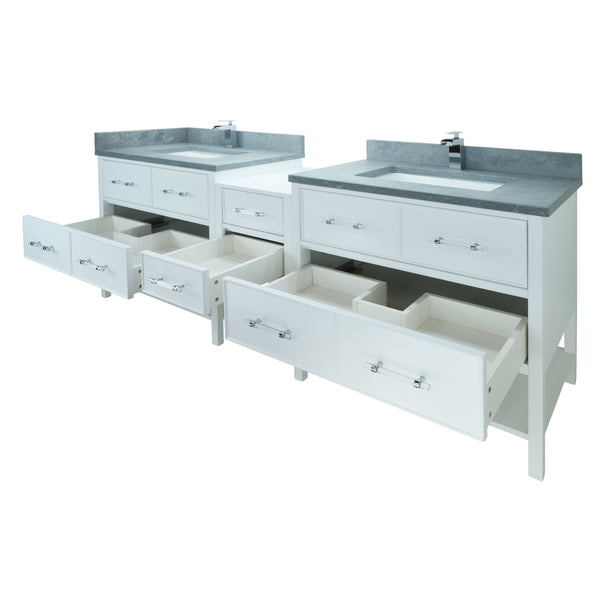 74" White Gemma Vanity with Concrete Leather Quartz