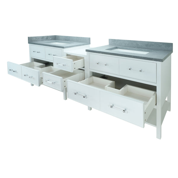 74" White Gemma Vanity with Concrete Leather Quartz