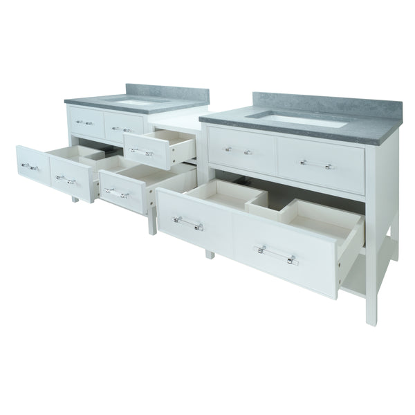 74" White Gemma Vanity with Concrete Leather Quartz